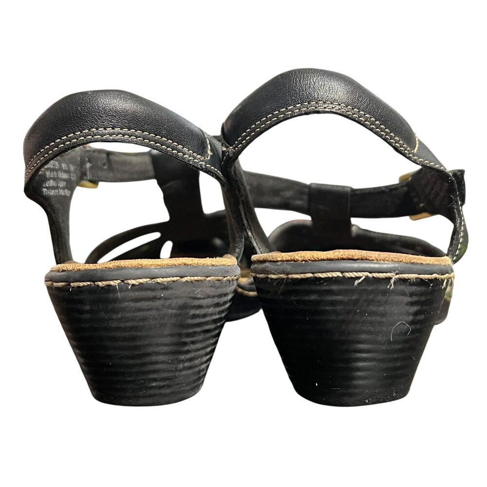Clarks Sandals Womens Size 9 Black Leather T-Strap Slingback Low Wedge 26095E108 - Picture 5 of 14